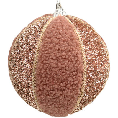 Ρόζ Λούτρινη Χριστουγεννιάτικη Μπάλα 8cm (Σετ 3 τμχ)